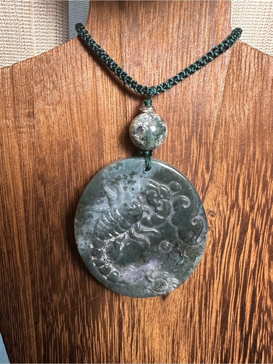 Jewelry - Moss Agate Scorpion Pendant Necklace on Green Rope